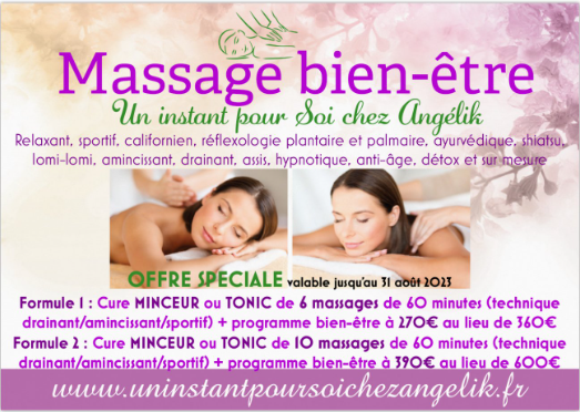 un instant pour soi chez angelik; 
massage pour maigrir sur orleans
cure minceur et amincissante sur orleans
