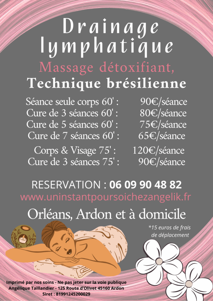 Tarif drainage lymphatique Orléans Ardon ou domicile